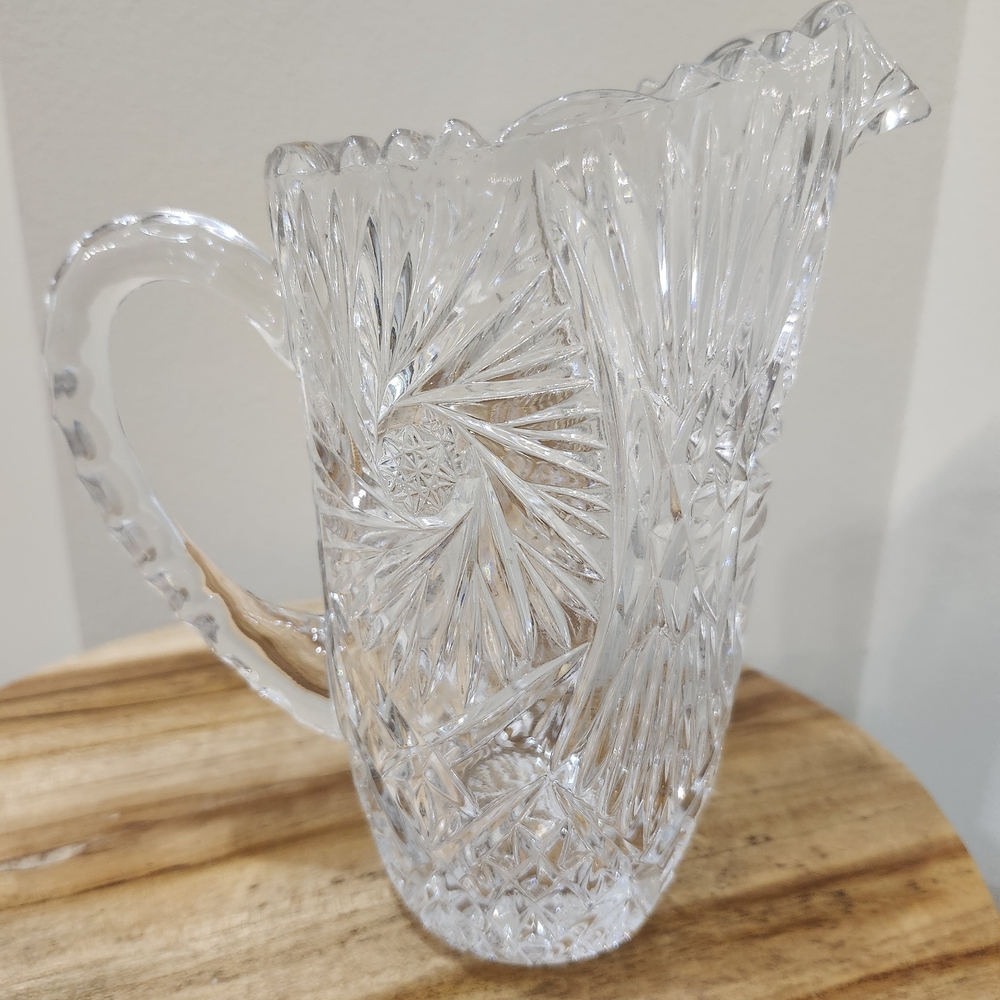 American Brilliant Period Cut 20 Oz Glass Water Pitcher 7"x5" - Picture 5 of 6